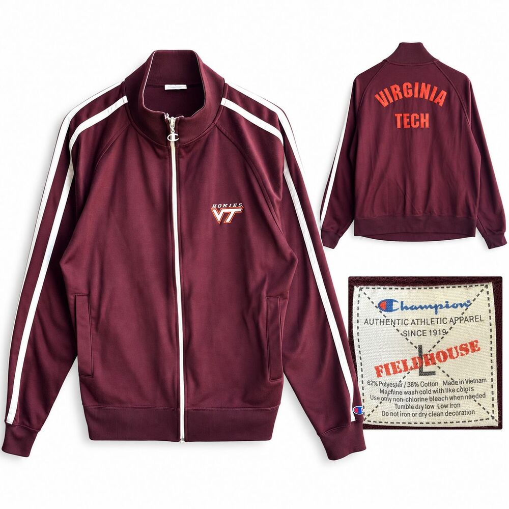 VTG Champion Fieldhouse Virginia Tech Hokies Jacket Mens L Maroon Zip Track Coat